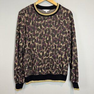 Trina Turk Gold Purple Animal Print Sweater Womens Size Small Metallic Marita